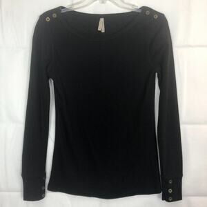Col Story Long Sleeve Waffle Knit Black Thermal Size M